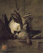 Jean Baptiste Simeon Chardin Wheat gray partridges and Orange Chicken painting